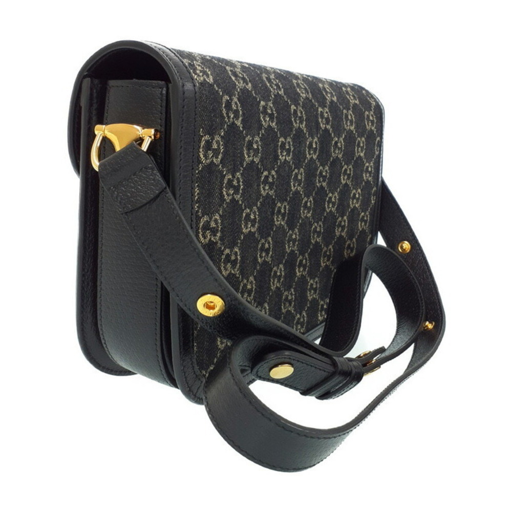 Gucci Horsebit 1955 Shoulder Bag Denim Leather Black - Picture 2 of 9